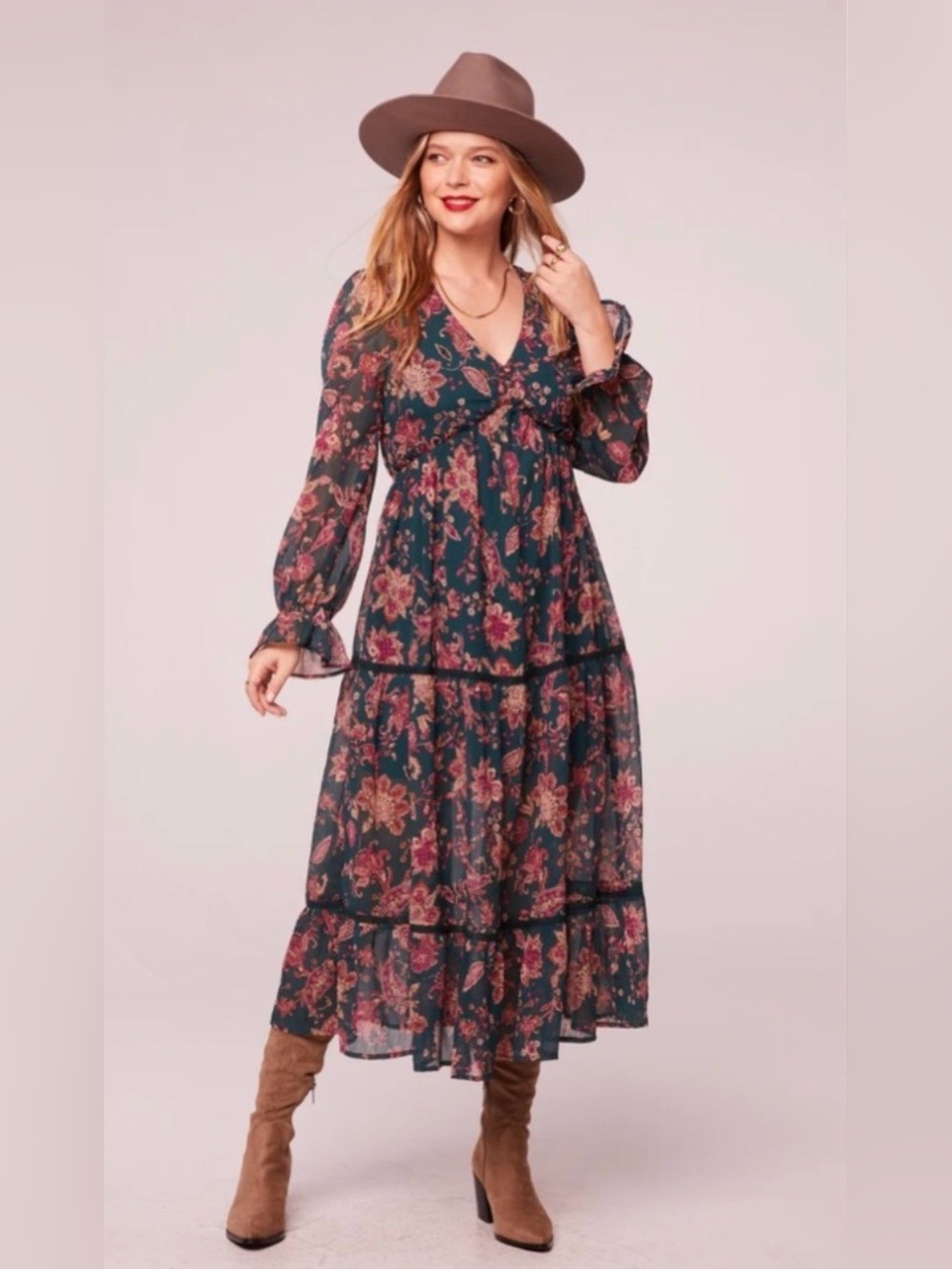 Band of the Free Run the World Pine Paisley Empire Waist Midi Dress
